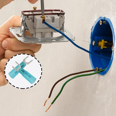 100PCS 16-14 AWG Fork Connector, 10 Blue Heat Shrink Fork Terminals Waterproof and Insulated Electrical Crimp Connectors for Boat Truck Stereo in Saudi Arabia