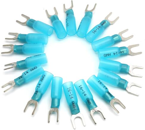 100PCS 16-14 AWG Fork Connector, 10 Blue Heat Shrink Fork Terminals Waterproof and Insulated Electrical Crimp Connectors for Boat Truck Stereo in Saudi Arabia