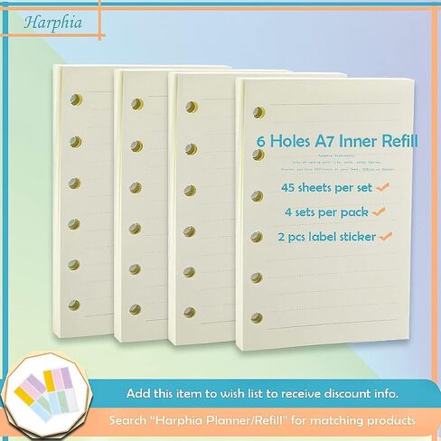 A7 Planner Refill,4 Pcs per Set, Dot Mattrix Paper, with Label Stickers Gift,Mini Binder Refills for 6 Ring Mini Planners,6 hole/100gsm Thick Paper/4.84 x 3.23'', Harphia in Saudi Arabia