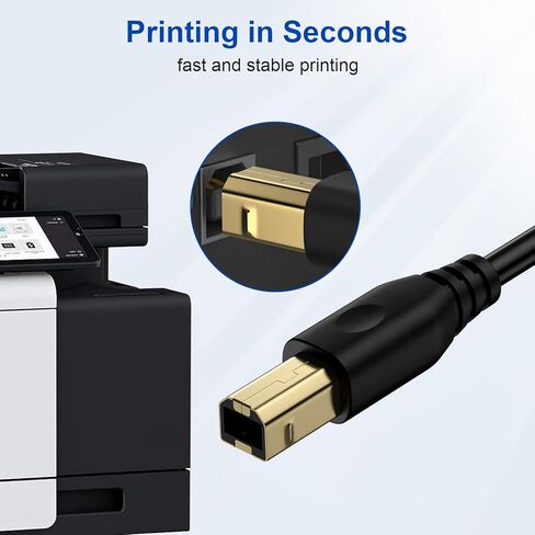 كابل طابعة بطول 6 أقدام، سلك طابعة USB-A إلى USB-B، كابل طابعة USB 2.0 عالي السرعة، كابل طابعة ماسح ضوئي من النوع A إلى B، كابل MIDI لـ HP، Canon، Dell، Epson، Samsung، Brother، DAC، Xerox & المزيد يا أسود in Kuwait