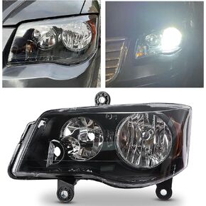 ECOTRIC Driver side Headlights Compatible with 2011-2020 Dodge Grand Caravan 08-16 Chrysler Town & Country Black Housing Headlamps