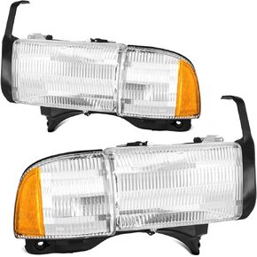 Headlights W/Corner Lights Compatible with 94-01 Dodge Ram 1500, 94-02 Ram 2500 3500 (Non-Sport Models), Driver and Passenger Side Headlamp Assembly,OE Replacement,1x Pair