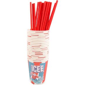 ICEE Paper Cups & Straws Pack. 20 ICEE Slushie Cups & 20 Cardboard Straws. Officially Licensed ICEE Merchandise from Fizz Creations.