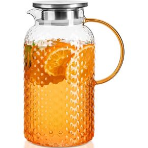 PARACITY Glass Pitcher Squama Designed 64 oz, High Borosilicate Water Pitcher, Iced Tea Pitcher with Lid and Spout, Large Bore Design for Easy Cleaning, for Cold/Hot Drinks, Iced Tea, Juice, Milk