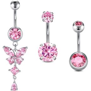 QWALIT Belly Button Ring Surgical Steel Belly Rings Silver Rose Gold Belly Button Rings for Women Belly Button Piercing Dangle Belly Button Rings Dangling 14g Navel Rings Butterfly in Saudi Arabia