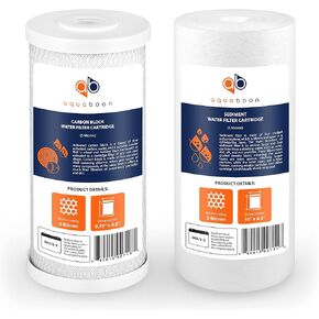 Aquaboon Whole House Water Filter Cartridge Replacement Set - 5 Micron Water Filter 10" x 4.5" - 2 Pack Carbon Water Filter CTO & Sediment Filter Compatible with Pentair P5-BB, EP 20BB, DGD-5005-20