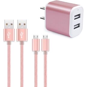 شاحن حائط، كابل Micro USB، 2.1 أمبير مزدوج المنفذ USB شاحن حائط مكعب شحن سريع مع سلك شحن Android 2 حزمة بطول 6 أقدام لهاتف Samsung Galaxy S6 S7 Edge M10 J8 J7 J6 J5 J4 J3، LG G3 G4 K50 K40 K20