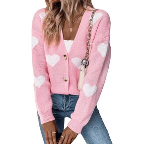 Verdusa Women's Long Sleeve Print Button Front V Neck Knit Sweater Cardigan