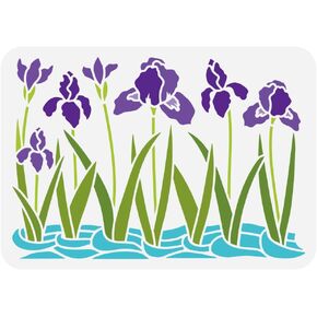 FINGERINSPIRE Iris in Water Stencil 8.3x11.7inch قابل لإعادة الاستخدام زهرة القزحية اللوحة استنسل الأزهار الحدود الديكور قالب نباتات القزحية الاستنسل الحرفية للرسم على أثاث الحائط الخشبي ديكور المنزل DIY
