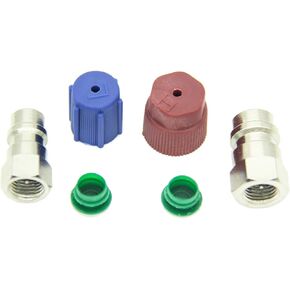 R12 to R134A AC Fitting Adapter Kit, R12 to R134a Conversion Kit, R12 R22 to R134A High/Low Fitting Port 1/4In to 7/16In Conversion Adapter, Fits for Ac Valve Core Kit