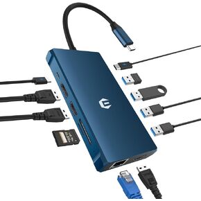 12-Port USB C Docking Station Triple Display, USB C Hub Multiport Laptop Docking Station with 4K HDMI+DP, Gigabit Ethernet, USB 3.0, 100W PD, SD/TF Card Reader