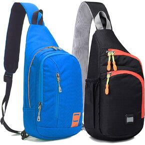 Peicees Small Blue & Small Black Sling Bag, Pack of 2 Small Sling Backpack Waterproof Unisex Shoulder Bag Chest Crossbody Daypack