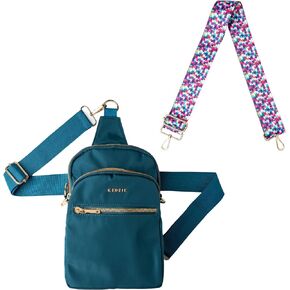 KEDZIE Roundtrip Convertible Sling Crossbody Bag (Teal V2) & Interchangeable 2-Inch Bag Strap (Friends Forever V2)