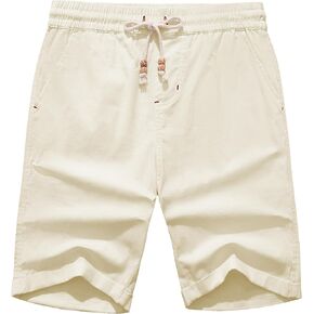 Janmid Men's Linen Shorts Casual Elastic Waist Drawstring Summer Beach Shorts in Saudi Arabia