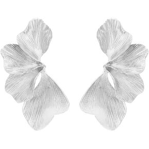 Metallic Flower Earrings Alloy Floral Earring Geometric Exaggerated Earrings Sculptural Flower Gold Drop Earrings Elegant Stylish Earring Jewelry for Women Girls