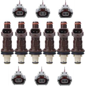 SET Of 6Pcs Fuel Injector With Connector Plug Harness Pigtail Wire 23250-62040 Replacement For Toyota Tacoma Tundra 4Runner V6 3.4L