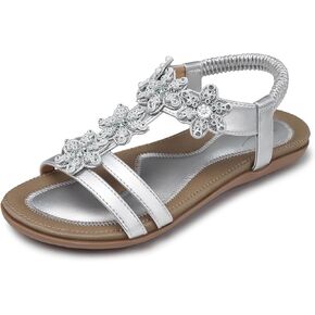 SHIBEVER Sandals Women Flat Dressy: Summer Comfortable Walking Sandal Bohemian Ankle Strap Shoes Outdoor