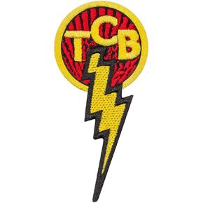 Elvis TCB Patch - Taking Care of Business - Black, Red and Yellow - TCB Lightening - Iron On Embroidery - Size: 1.8 x 3.7 inches