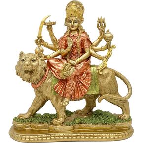 alikiki Hindu Goddess Lord Durga Statue - India God Antique Gold Durga Murti Idol Home Temple Puja Sculpture Indian Diwali Day Mandir Pooja Decoration