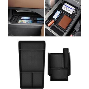 FIILINES 2PCS Center Console Organizers for Nissan Pathfinder 2022-2024, Console Tray Armrest Lower Secondary Storage Box Pathfinder Accessories with Blue and Black Mats