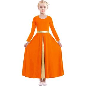 Girls Long Sleeve Praise Dance Dress Swing Skirt Liturgical Worship Costume Church Robe Dancewear