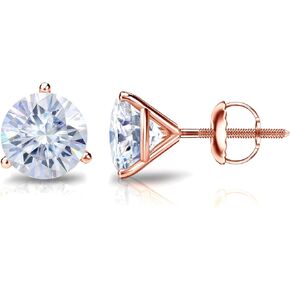 14k Gold Round Moissanite Stud Earrings (1 to 7ct TGW, G-H) 3-Prong Martini, Screw-Back by Diamond Wish