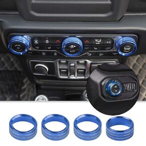 Center Console Air Conditioner Switch Knob Trim Cover Headlight Knob Trim Cover Aluminum Alloy Interior Accessories Compatible with Jeep Wrangler JL JLU & Gladiator JT 2018-2024,Blue