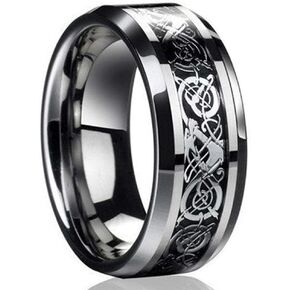 Silver Black Celtic Ring Dragon Titanium Stainless Steel Men's Wedding Band 8mm Jewelry Rings