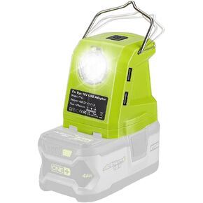 Battery Adapter Charger for Ryobi 18V One+ Li-ion Battery Hiesuan Power Source with 420LM LED Light, 2 USB Ports, Foldable Hang Hook Portable Handheld Flashlight Worklight Outdoor Camping Lantern