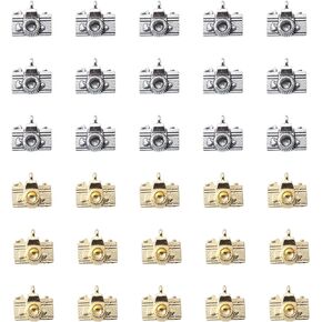 50 Pcs Camera Charms Silver Gold Mini Cute Metal Beading Jewelry Making Kit for DIY Crafting Christmas Gift Idea Necklace Bracelet Earring Keychain Making Supplies Accessories (Silver and Gold)