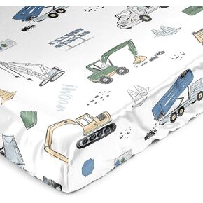 Sweet Jojo Designs Green Blue Construction Truck Boy Baby Satin Fitted Crib Sheet Infant Newborn Nursery Toddler Bed Room Standard Mattress Transportation Zone Vehicles Bulldozer Tractor Black White