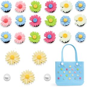 Accessories for Bogg Bag, Colorful Daisies Decoration for Bogg Bag Charms, Compatible with Women Rubber Beach Bag Tote Handbag（23 Pcs）