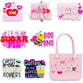 Charms for Bogg Bag, Pink Sequin Acrylic for Bogg Bag Accessories, Compatible with Women Rubber Beach Bag Tote Handbag Decoration（7 Pcs）