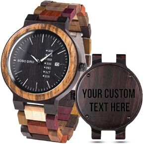 GUANKE Men Wooden Watches Colorful Bamboo Watches Week & Date Display Quartz Couples Watches Handmade Casual Multifunction Wood Wristwatch for Men
