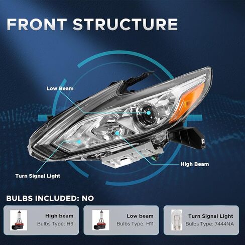 مجموعة مصابيح أمامية هالوجين مع مصابيح LED DRL متوافقة مع 2016-2018 نيسان ألتيما للمصابيح الأمامية اليسرى للسائق ومبيت كروم in Kuwait