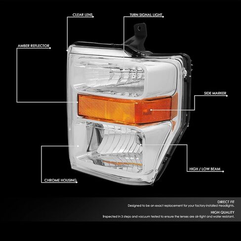 PHILTOP Headlight Assembly, Chrome Headlights Replacement Compatible with 2008-2010 Ford F250 F350 F450 Super Duty Amber Reflector Clear Lens Color in Saudi Arabia