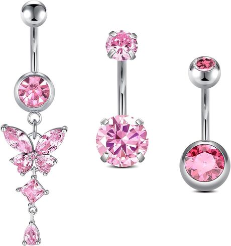 QWALIT Belly Button Ring Surgical Steel Belly Rings Silver Rose Gold Belly Button Rings for Women Belly Button Piercing Dangle Belly Button Rings Dangling 14g Navel Rings Butterfly in Saudi Arabia
