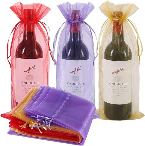 Organza Wine Bags White, 14 1/3 x 6 1/3 inches 750ML Wine Bottle Gift Bags with Drawstring for Wedding Festival Party Favors Fruit Protection(30pcs) in Saudi Arabia