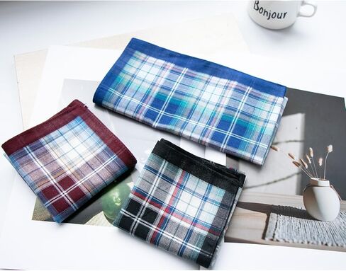 Mens Luxury 100% Cotton Handkerchiefs Plaid Pack in Kuwait