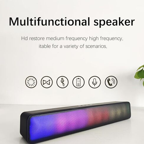 Portable Bluetooth Speaker, Stereo, Matte Black, RGB-Lights, TWS-Mode, Built-in Microphone, Support TF Card/USB/FM/3.5mm Input, Home, Outdoor in Kuwait