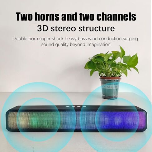 Portable Bluetooth Speaker, Stereo, Matte Black, RGB-Lights, TWS-Mode, Built-in Microphone, Support TF Card/USB/FM/3.5mm Input, Home, Outdoor in Kuwait