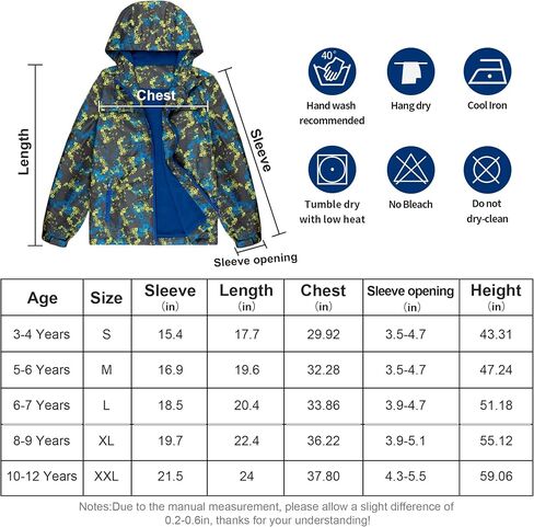 BIG ELEPHANT Kids Rain Jacket Hooded Waterproof Raincoats Lightweight Breathable for Boys Girls in Saudi Arabia