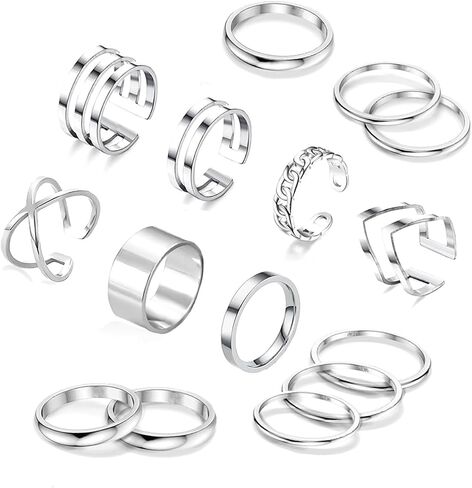 yfstyle 17PCS Knuckle Rings for Women Stainless Steel Rings Set Stackable Finger Rings Silver Knuckle Rings for Women Stackable Rings Sets Adjustable Knuckle Stackable Rings Midi Ring Set for Women in Kuwait