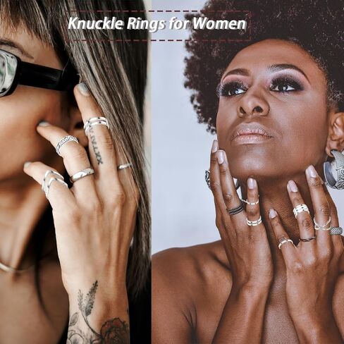 yfstyle 17PCS Knuckle Rings for Women Stainless Steel Rings Set Stackable Finger Rings Silver Knuckle Rings for Women Stackable Rings Sets Adjustable Knuckle Stackable Rings Midi Ring Set for Women in Kuwait