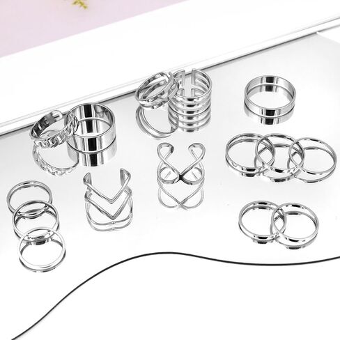yfstyle 17PCS Knuckle Rings for Women Stainless Steel Rings Set Stackable Finger Rings Silver Knuckle Rings for Women Stackable Rings Sets Adjustable Knuckle Stackable Rings Midi Ring Set for Women in Kuwait