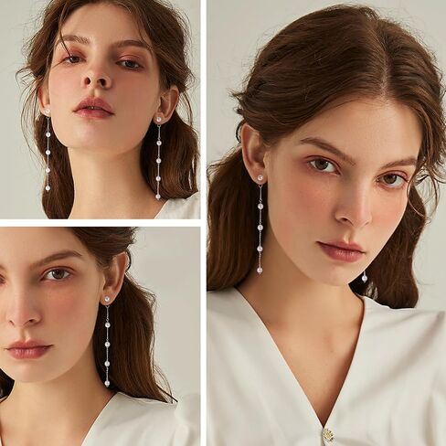 LOLIAS 6 Pairs Long Pearl Drop Earrings for Women Gold/Silver Plated Pearl Dangle Earrings Set Wedding Pearl Tassel Earrings Jewelry for Bridal Christmas Gift in Saudi Arabia