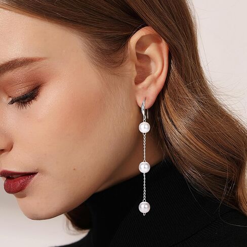 LOLIAS 6 Pairs Long Pearl Drop Earrings for Women Gold/Silver Plated Pearl Dangle Earrings Set Wedding Pearl Tassel Earrings Jewelry for Bridal Christmas Gift in Saudi Arabia
