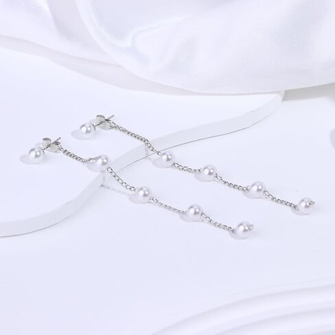 LOLIAS 6 Pairs Long Pearl Drop Earrings for Women Gold/Silver Plated Pearl Dangle Earrings Set Wedding Pearl Tassel Earrings Jewelry for Bridal Christmas Gift in Saudi Arabia