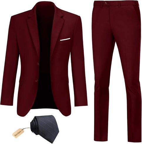Datysum Men Suit 2 Piece Groomsmen Tuxedo Prom Blazer Slim Fit Suits Two Button Wedding Dress Jacket Pants Set with Tie in Kuwait