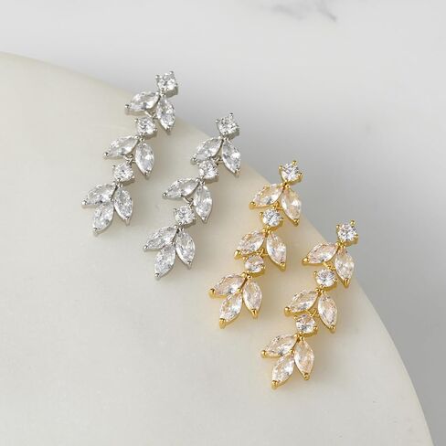 SWEETV Cubic Zirconia Wedding Earrings for Brides Bridesmaids, Elegant Marquise Bridal Dangling Earrings, Crystal Drop earrings for Women Jewelry Gifts in Kuwait